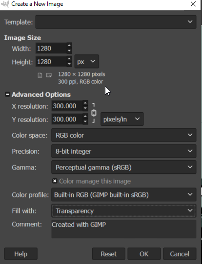 GIMP New Project
